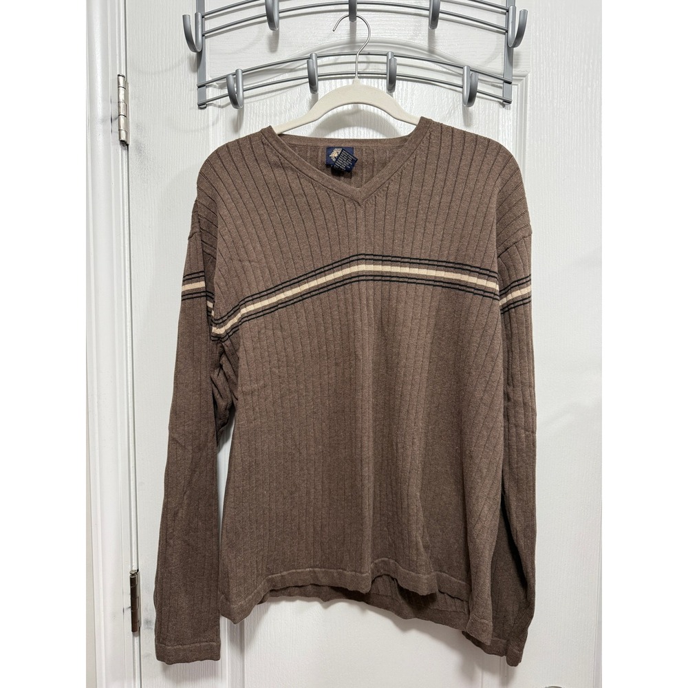 Vintage Dockers Mens XL Sweater Brown Ribbed V Neck Long Sleeve‎ classic Cotton